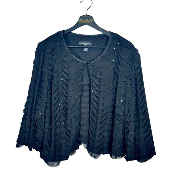 R & M Richards Black Cropped Jacket with Textured Ruffles & Sequins  Size 1X - Picture 1 of 8